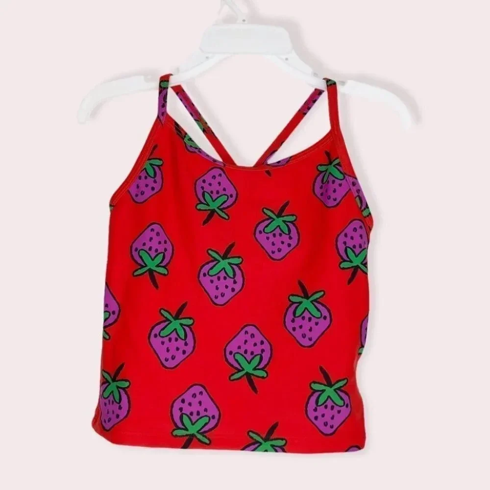 Hanna Andersson swimsuit top red with‎ strawberries size 3 years